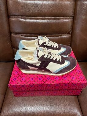 Tory Burch Women’s Sneakers in Cream, Brown & Light Blue